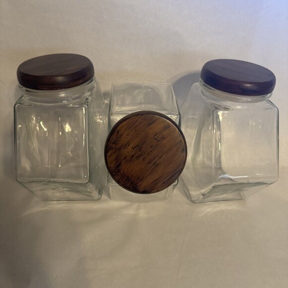 Vintage Hexagon Glass Merchant Canister Candy Cookie Jar Apothecary Set Of 3 - Picture 3 of 7